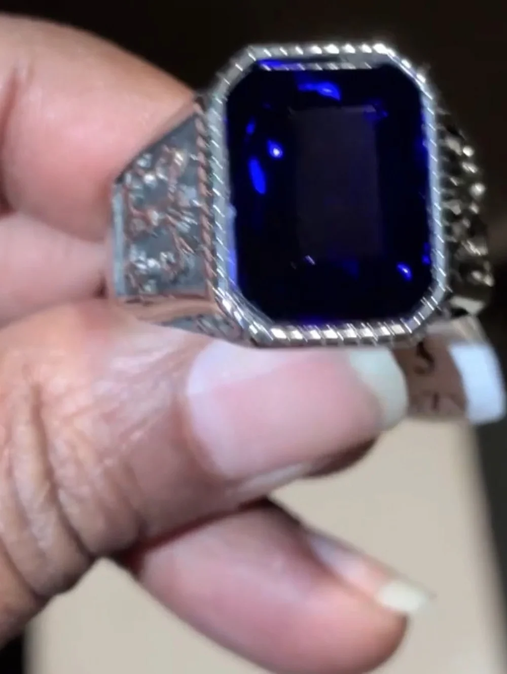 Retro Viking 5ct Lab Created Blue Sapphire Men's Ring 14k Silver Plated Sz 13